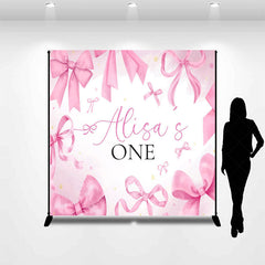 Lofaris Fairytale Pink Bow Custom Name One Birthday Backdrop