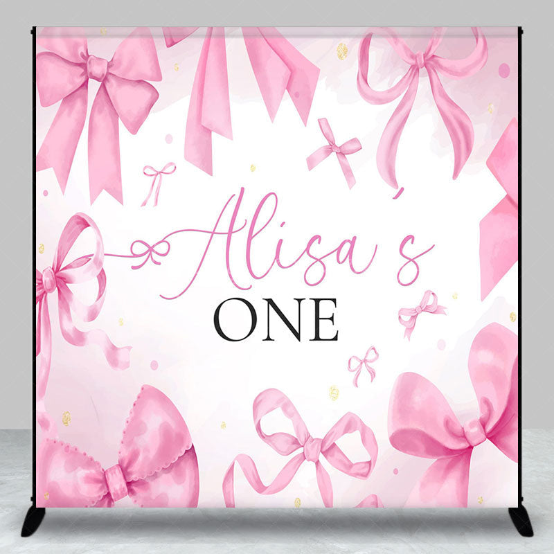 Lofaris Fairytale Pink Bow Custom Name One Birthday Backdrop