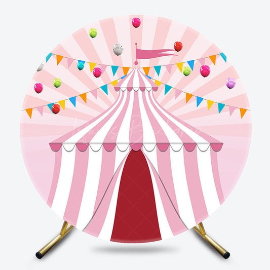 Lofaris Fairytale Pink Circus Tent Round Birthday Backdrop