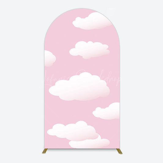 Lofaris Fairytale Pink White Clouds Birthday Arch Backdrop
