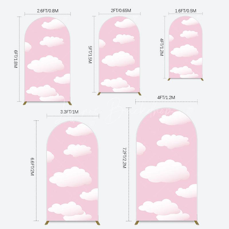 Lofaris Fairytale Pink White Clouds Birthday Arch Backdrop