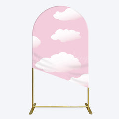 Lofaris Fairytale Pink White Clouds Birthday Arch Backdrop