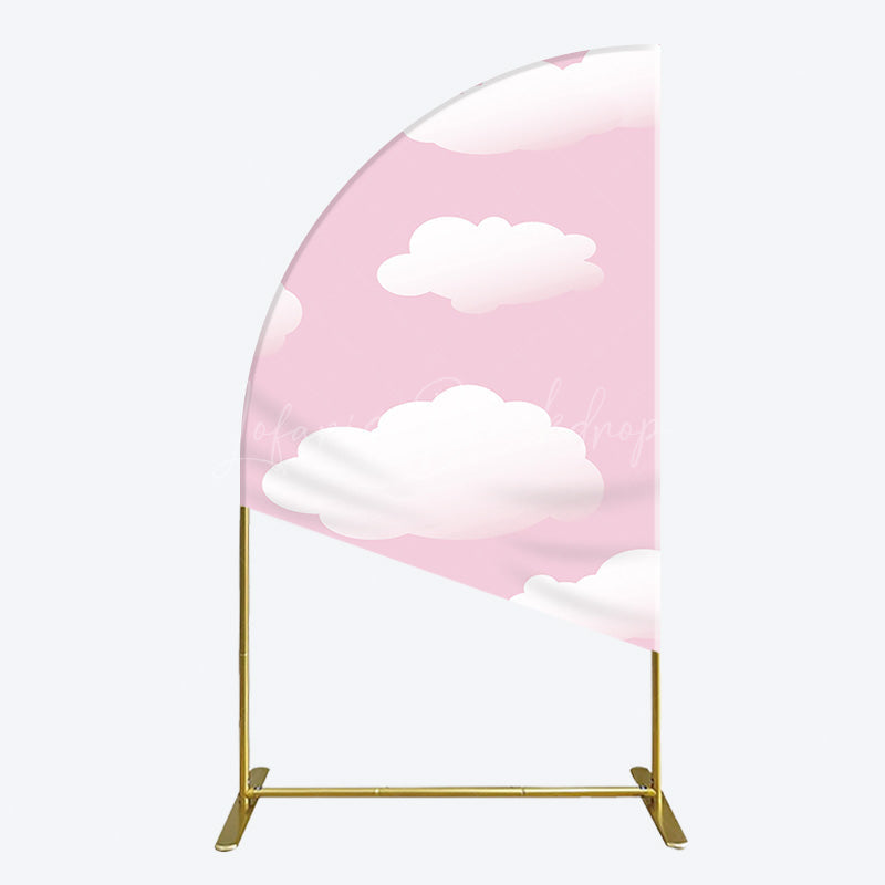 Lofaris Fairytale Pink White Clouds Birthday Half Moon Arch Backdrop