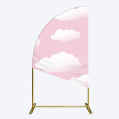 Lofaris Fairytale Pink White Clouds Birthday Half Moon Arch Backdrop
