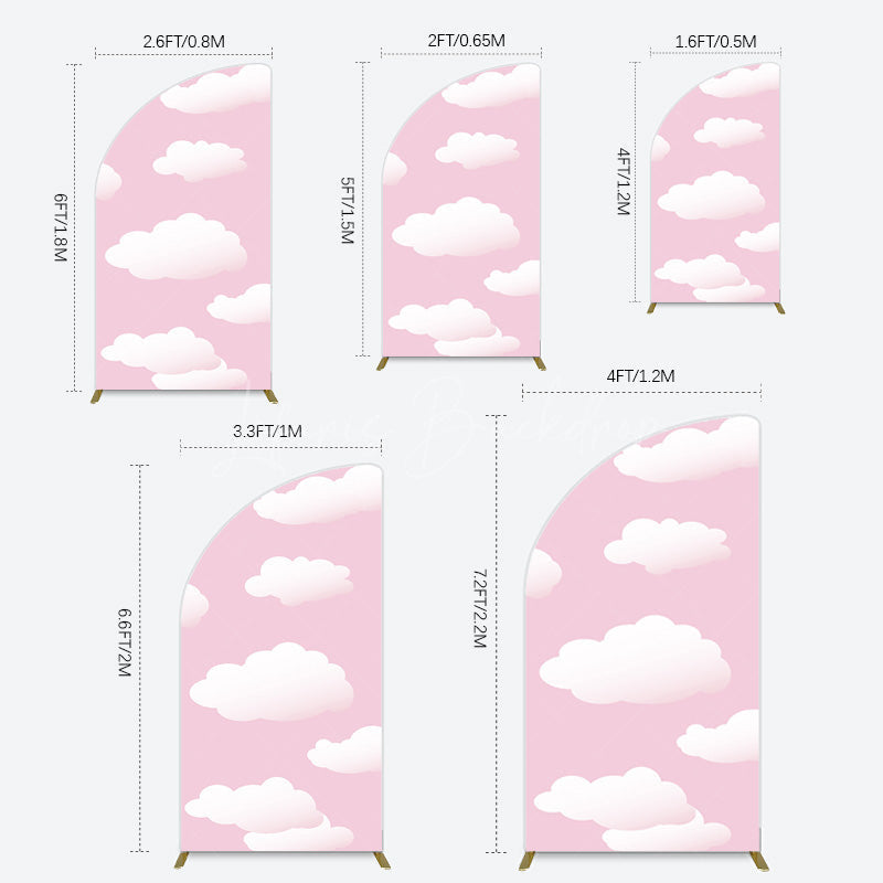 Lofaris Fairytale Pink White Clouds Birthday Half Moon Arch Backdrop