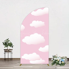 Lofaris Fairytale Pink White Clouds Birthday Half Moon Arch Backdrop