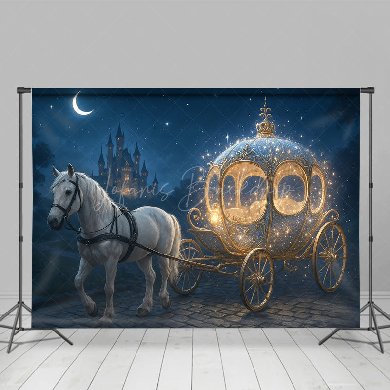 Lofaris Fairytale Princess Carriage with White Horse Photography Backdrop Magical Castle Cinderella Inspired Cake Smash
