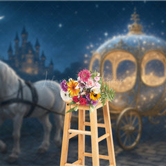 Lofaris Fairytale Princess Carriage with White Horse Photography Backdrop Magical Castle Cinderella Inspired Cake Smash