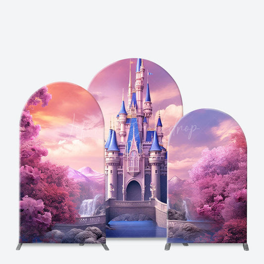 Lofaris Fairytale Princess Castle Arch Backdrop Magical Pink Kingdom for Girl’s Birthday Dreamy Party Photo Booth Decor
