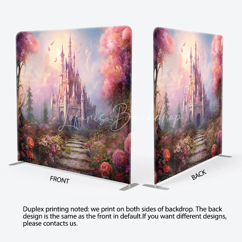 Lofaris Fairytale Princess Castle Double-Sided Tension Fabric Backdrop Magical Pink Forest Dreamy Party Photo Booth