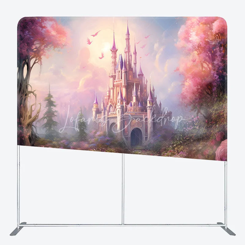 Lofaris Fairytale Princess Castle Double-Sided Tension Fabric Backdrop Magical Pink Forest Dreamy Party Photo Booth