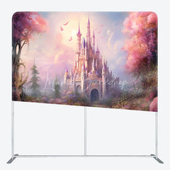 Lofaris Fairytale Princess Castle Double-Sided Tension Fabric Backdrop Magical Pink Forest Dreamy Party Photo Booth