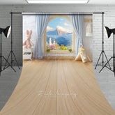 Lofaris Fairytale Window Cake Smash Sweep Backdrop Kids Room with Castle View Whimsical First Birthday Photo Prop