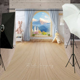 Lofaris Fairytale Window Cake Smash Sweep Backdrop Kids Room with Castle View Whimsical First Birthday Photo Prop