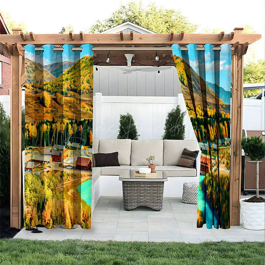 Lofaris Fall Countryside Waterproof Printed Outdoor Curtains
