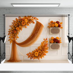 Lofaris Fall Flowers Boho Circle Clean Wedding Backdrop