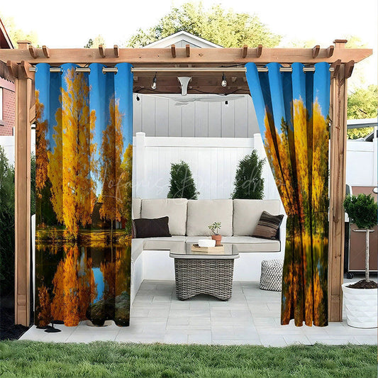 Lofaris Fall Forest Lake Waterproof Printed Outdoor Curtains