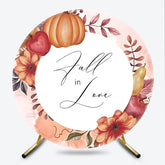 Lofaris Fall in Love Round Wedding Backdrop Autumn Pumpkins and Flowers Wreath Rustic Themed Engagement Party Decor