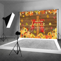 Lofaris Fall for Jesus Backdrop Christian Thanksgiving Autumn Harvest with Cross He Never Leaves Party Decor