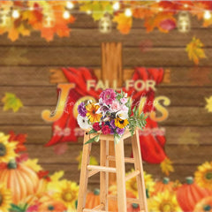 Lofaris Fall for Jesus Backdrop Christian Thanksgiving Autumn Harvest with Cross He Never Leaves Party Decor
