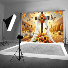 Lofaris Fall for Jesus Thanksgiving Backdrop Religious Cross Autumn Harvest Photography Background