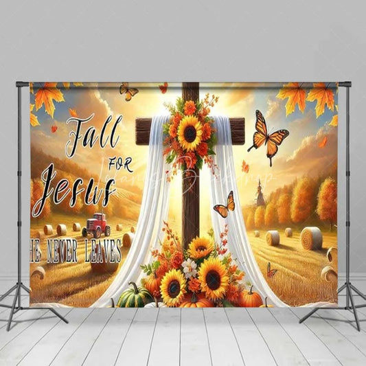 Lofaris Fall for Jesus Thanksgiving Backdrop Religious Cross Autumn Harvest Photography Background