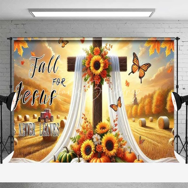 Lofaris Fall for Jesus Thanksgiving Backdrop Religious Cross Autumn Harvest Photography Background