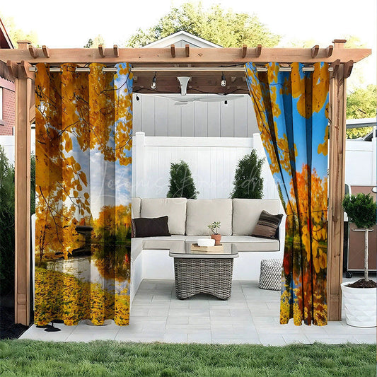 Lofaris Fall Park Sunset Waterproof Printed Outdoor Curtains