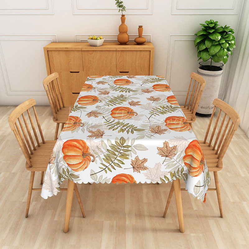 Lofaris Fall Pumpkin and Maple Leaves Tablecloth Rustic Autumn Decor for Thanksgiving Dinner Harvest Parties