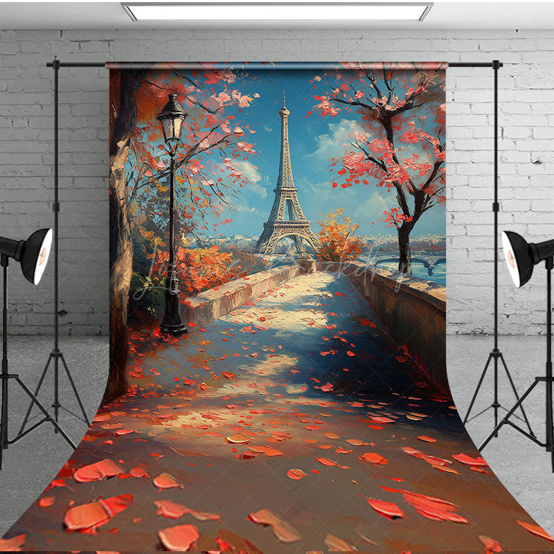Lofaris Fallen Leaves Eiffel Tower Natural Sweep Backdrop
