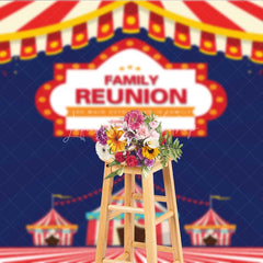 Lofaris Family Reunion Backdrop with Carnival Circus Tent Red and White Stripes Theme Welcome Banner for Party Decor