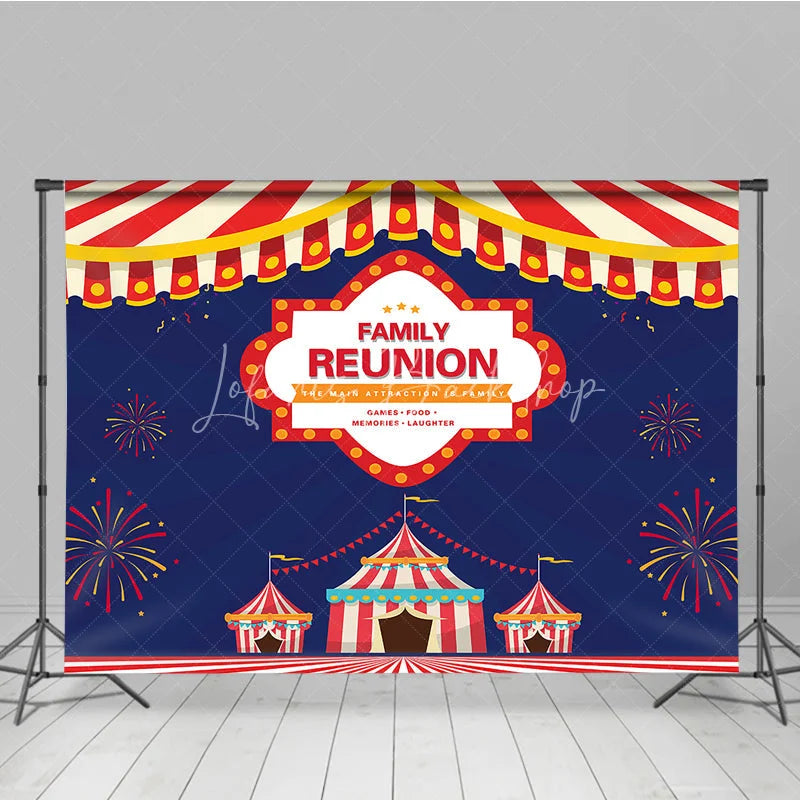 Lofaris Family Reunion Backdrop with Carnival Circus Tent Red and White Stripes Theme Welcome Banner for Party Decor