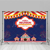 Lofaris Family Reunion Backdrop with Carnival Circus Tent Red and White Stripes Theme Welcome Banner for Party Decor