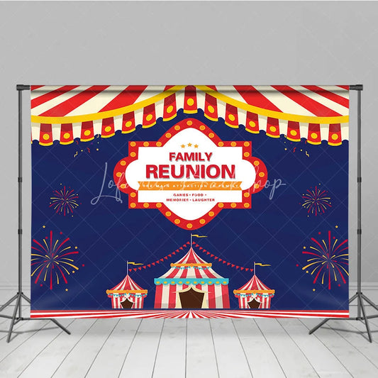 Lofaris Family Reunion Backdrop with Carnival Circus Tent Red and White Stripes Theme Welcome Banner for Party Decor