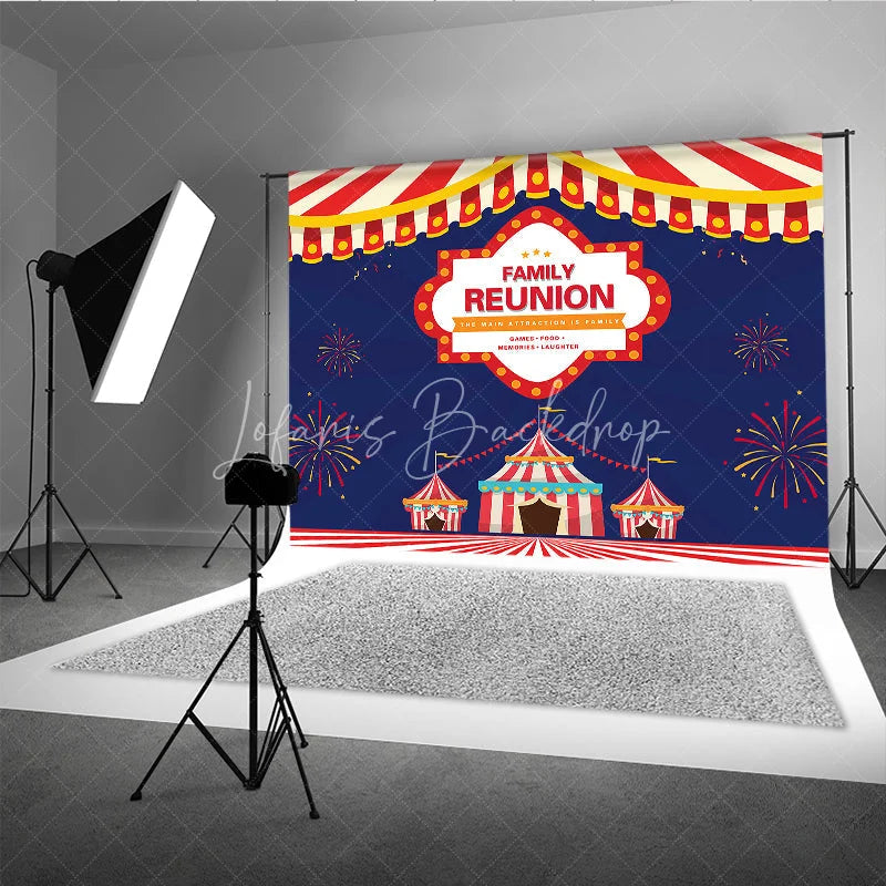 Lofaris Family Reunion Backdrop with Carnival Circus Tent Red and White Stripes Theme Welcome Banner for Party Decor