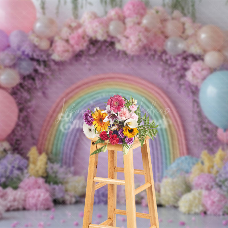 Lofaris Fancy Floral Rainbow Balloon Arch Wedding Backdrop