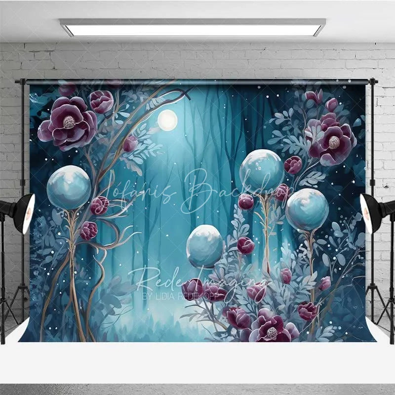 Lofaris Fantasy Blue Forest Photography Backdrop Glowing Magic Orb Mysterious Woods Photo Background Dreamy Moonlight Booth Prop