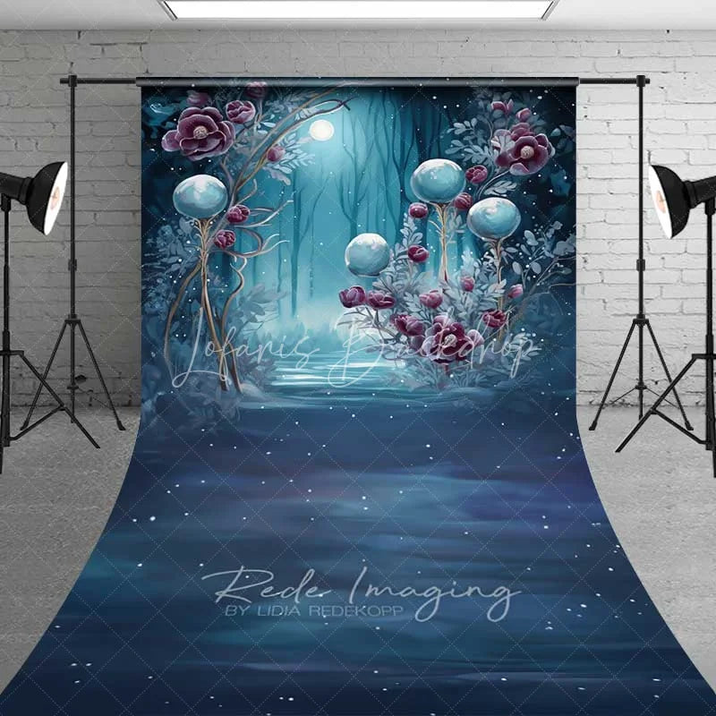 Lofaris Fantasy Blue Forest Sweep Photo Backdrop Glowing Magic Orb Woods Background Dreamy Moonlight Floor Prop