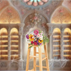 Lofaris Fantasy Castle Library Photography Backdrop Ornate Arch Stained Glass Window Background Magic School Photo Prop
