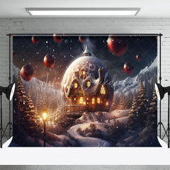 Lofaris Fantasy Christmas Backdrop Giant Ornament House in Snow Magical Winter Forest Holiday Photography Props