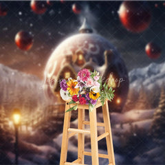 Lofaris Fantasy Christmas Backdrop Giant Ornament House in Snow Magical Winter Forest Holiday Photography Props