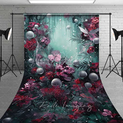 Lofaris Fantasy Floral Pearl Sweep Backdrop Burgundy Flowers Teal Mist Photography Floor Mat Artistic Dreamy Decoration