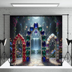 Lofaris Fantasy Gemstone Arch Waterfall Backdrop Magical Night Forest Moon for Birthday Party