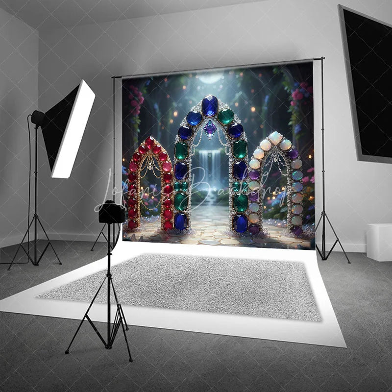 Lofaris Fantasy Gemstone Arch Waterfall Backdrop Magical Night Forest Moon for Birthday Party