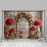 Lofaris Fantasy Mushroom Arch Photography Backdrop Red Toadstools with Floral Garland Enchanted Wedding Photo Background