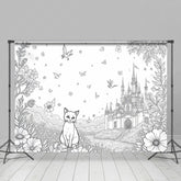 Lofaris Fantasy Scene Sitting Cat Flowers Castle Backdrop