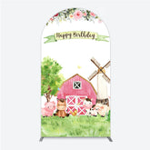Lofaris Farm Animals Birthday Arch Backdrop for Girl Watercolor Pink Barnyard and Floral Theme Happy Party Decor