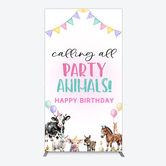 Lofaris Farm Animals Birthday Rectangleed Backdrop ’Calling All Party Animals’ for Rustic Farmhouse Barnyard Decor