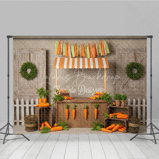 Lofaris Farmer’s Market Carrot Stand Backdrop Easter Garden Barn Door Photography Background