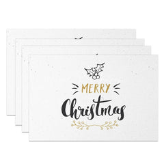 Lofaris Farmhouse Christmas Set of 4 Placemats Merry Script Modern Minimalist White Table Mats